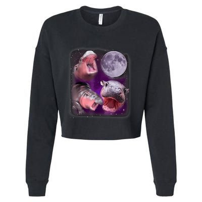 Moo Deng Bouncy Pig In Thai Picture Howling Under The Moon Cropped Pullover Crew
