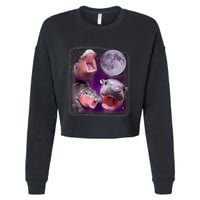 Moo Deng Bouncy Pig In Thai Picture Howling Under The Moon Cropped Pullover Crew