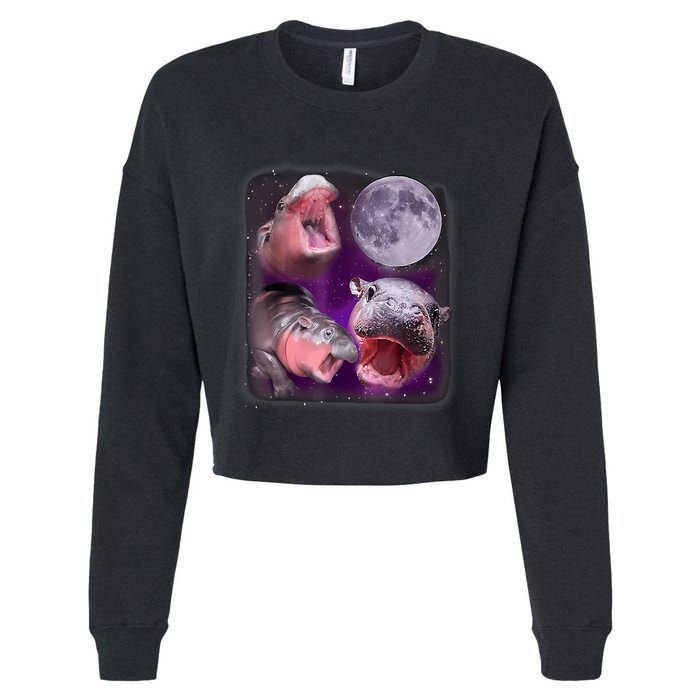 Moo Deng Bouncy Pig In Thai Picture Howling Under The Moon Cropped Pullover Crew