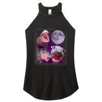 Moo Deng Bouncy Pig In Thai Picture Howling Under The Moon Women's Perfect Tri Rocker Tank