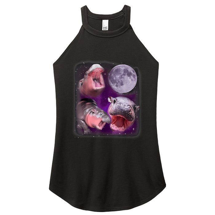 Moo Deng Bouncy Pig In Thai Picture Howling Under The Moon Women's Perfect Tri Rocker Tank