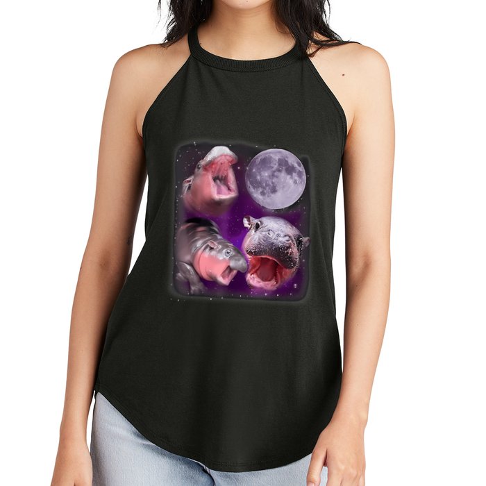 Moo Deng Bouncy Pig In Thai Picture Howling Under The Moon Women's Perfect Tri Rocker Tank