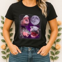 Moo Deng Bouncy Pig In Thai Picture Howling Under The Moon Womens T-Shirt