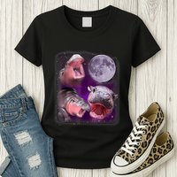 Moo Deng Bouncy Pig In Thai Picture Howling Under The Moon Womens T-Shirt