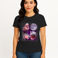 Moo Deng Bouncy Pig In Thai Picture Howling Under The Moon Womens T-Shirt