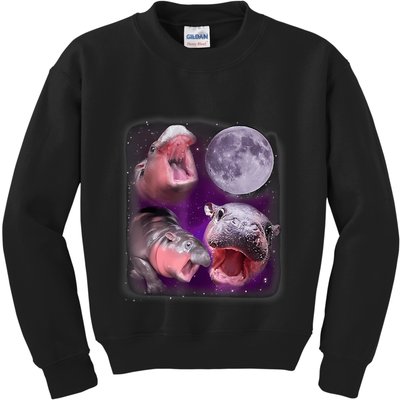 Moo Deng Bouncy Pig In Thai Picture Howling Under The Moon Kids Sweatshirt