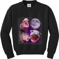 Moo Deng Bouncy Pig In Thai Picture Howling Under The Moon Kids Sweatshirt