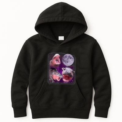 Moo Deng Bouncy Pig In Thai Picture Howling Under The Moon Kids Hoodie
