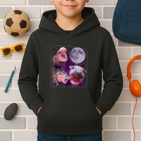 Moo Deng Bouncy Pig In Thai Picture Howling Under The Moon Kids Hoodie