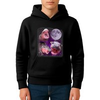 Moo Deng Bouncy Pig In Thai Picture Howling Under The Moon Kids Hoodie