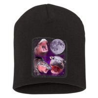 Moo Deng Bouncy Pig In Thai Picture Howling Under The Moon Short Acrylic Beanie