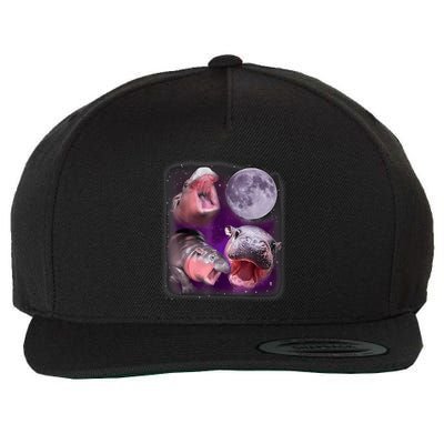 Moo Deng Bouncy Pig In Thai Picture Howling Under The Moon Wool Snapback Cap