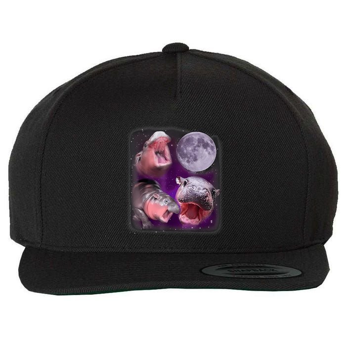 Moo Deng Bouncy Pig In Thai Picture Howling Under The Moon Wool Snapback Cap