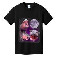 Moo Deng Bouncy Pig In Thai Picture Howling Under The Moon Kids T-Shirt