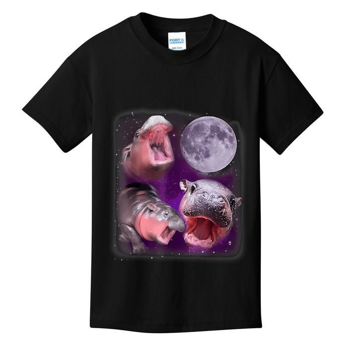 Moo Deng Bouncy Pig In Thai Picture Howling Under The Moon Kids T-Shirt