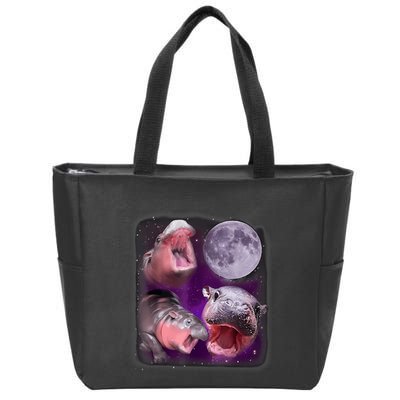 Moo Deng Bouncy Pig In Thai Picture Howling Under The Moon Zip Tote Bag