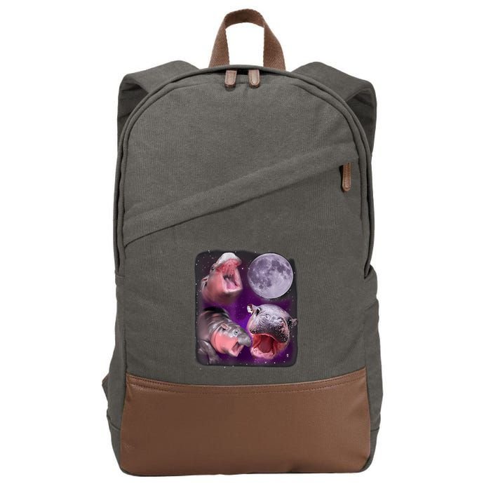 Moo Deng Bouncy Pig In Thai Picture Howling Under The Moon Cotton Canvas Backpack
