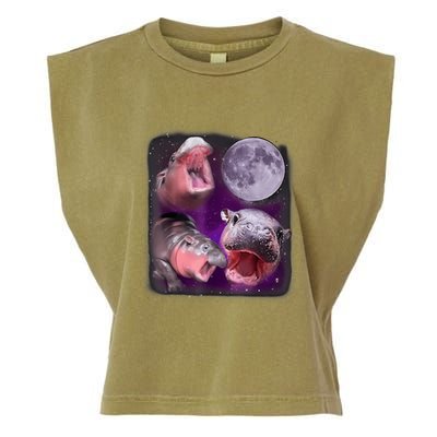 Moo Deng Bouncy Pig In Thai Picture Howling Under The Moon Garment-Dyed Women's Muscle Tee
