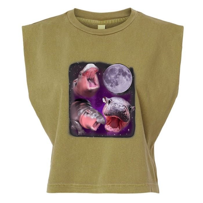 Moo Deng Bouncy Pig In Thai Picture Howling Under The Moon Garment-Dyed Women's Muscle Tee