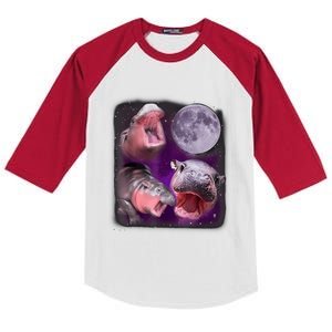 Moo Deng Bouncy Pig In Thai Picture Howling Under The Moon Kids Colorblock Raglan Jersey