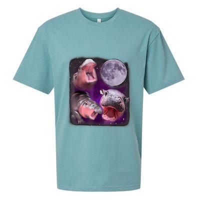 Moo Deng Bouncy Pig In Thai Picture Howling Under The Moon Sueded Cloud Jersey T-Shirt