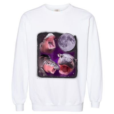 Moo Deng Bouncy Pig In Thai Picture Howling Under The Moon Garment-Dyed Sweatshirt