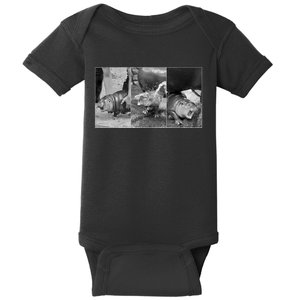 Moo Deng Baby Hippo Zoo Baby Hippo Black And White Baby Bodysuit