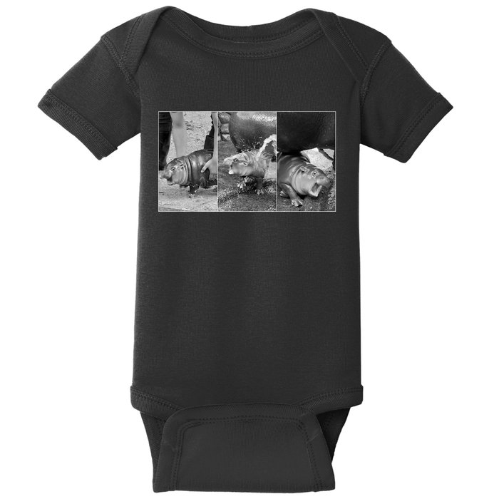 Moo Deng Baby Hippo Zoo Baby Hippo Black And White Baby Bodysuit