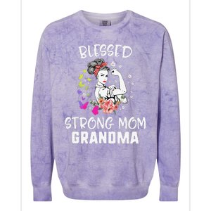 MotherS Day Blessed Strong Mom Grandma Strong Women Gift Colorblast Crewneck Sweatshirt