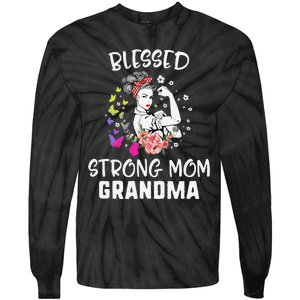 MotherS Day Blessed Strong Mom Grandma Strong Women Gift Tie-Dye Long Sleeve Shirt