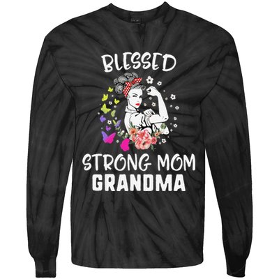 MotherS Day Blessed Strong Mom Grandma Strong Women Gift Tie-Dye Long Sleeve Shirt