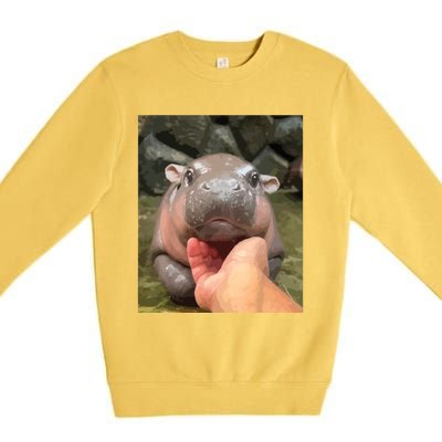 Moo Deng Bouncy Pig In Thai Picture The Cute Baby Hippo Premium Crewneck Sweatshirt