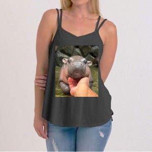 Moo Deng Bouncy Pig In Thai Picture The Cute Baby Hippo Women's Strappy Tank