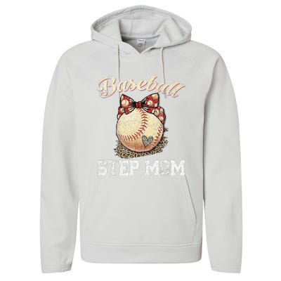 Mother's Day Baseball Step Mom Leopard Softball Gifts Performance Fleece Hoodie