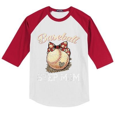 Mother's Day Baseball Step Mom Leopard Softball Gifts Kids Colorblock Raglan Jersey