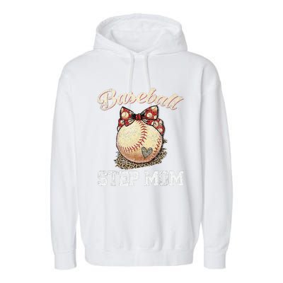 Mother's Day Baseball Step Mom Leopard Softball Gifts Garment-Dyed Fleece Hoodie