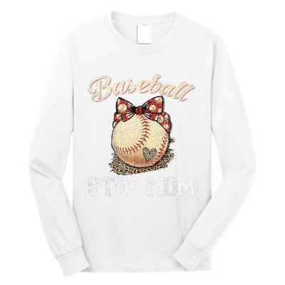 Mother's Day Baseball Step Mom Leopard Softball Gifts Long Sleeve Shirt