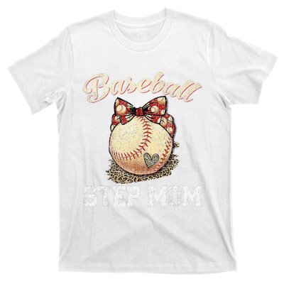 Mother's Day Baseball Step Mom Leopard Softball Gifts T-Shirt