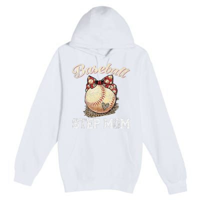 Mother's Day Baseball Step Mom Leopard Softball Gifts Premium Pullover Hoodie