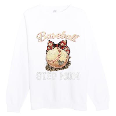 Mother's Day Baseball Step Mom Leopard Softball Gifts Premium Crewneck Sweatshirt