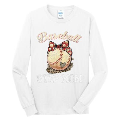 Mother's Day Baseball Step Mom Leopard Softball Gifts Tall Long Sleeve T-Shirt