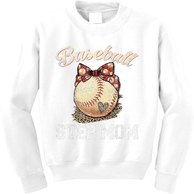 Mother's Day Baseball Step Mom Leopard Softball Gifts Kids Sweatshirt