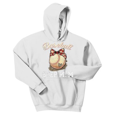 Mother's Day Baseball Step Mom Leopard Softball Gifts Kids Hoodie