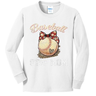 Mother's Day Baseball Step Mom Leopard Softball Gifts Kids Long Sleeve Shirt