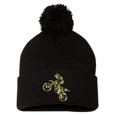 Motocross Dirt Bike Racing Camo Camouflage Pom Pom 12in Knit Beanie