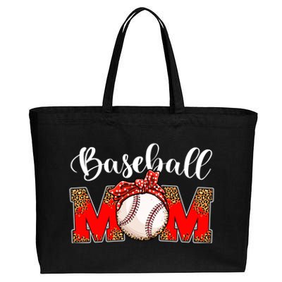 Mother's Day Baseball Mom Leopard Game Day Mom Life Funny Gift Cotton Canvas Jumbo Tote