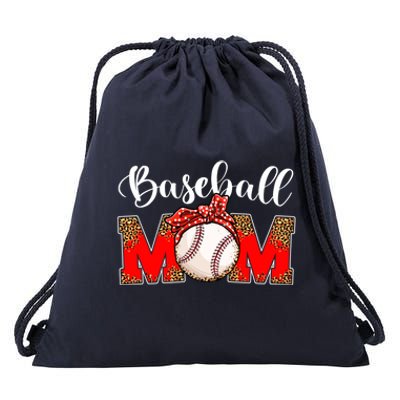 Mother's Day Baseball Mom Leopard Game Day Mom Life Funny Gift Drawstring Bag