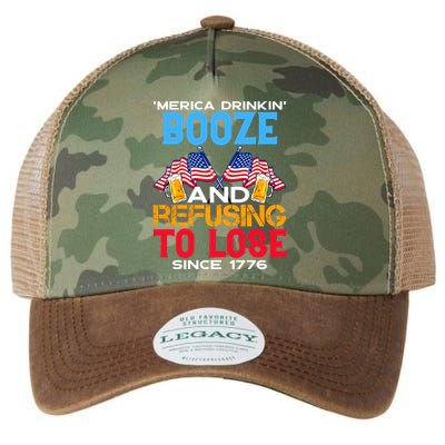 Merica Drinkin Booze And Refusing To Lose Since 1776 4th Of July USA Legacy Tie Dye Trucker Hat