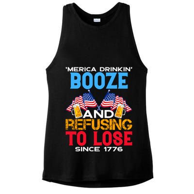 Merica Drinkin Booze And Refusing To Lose Since 1776 4th Of July USA Ladies PosiCharge Tri-Blend Wicking Tank
