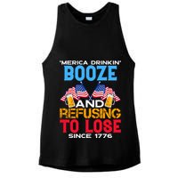 Merica Drinkin Booze And Refusing To Lose Since 1776 4th Of July USA Ladies PosiCharge Tri-Blend Wicking Tank